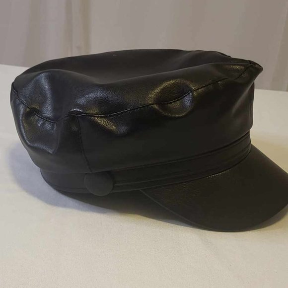 Women's Leather Army Black Casual Cap - Picture 2 of 4